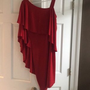 One shoulder layered sleeve red dress. Size4